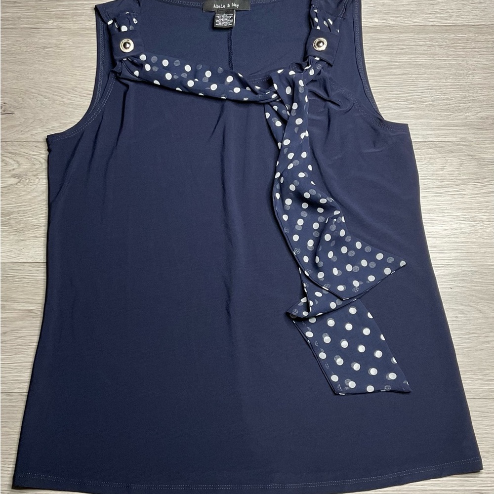 Adele & May Womens Tank‎ Top Shirt Large Navy Sleeveless Polyester Spandex